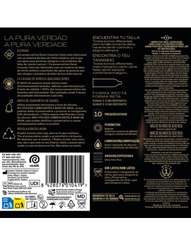 DUREX CONEXION TOTAL ULTRA FINO PLUS SIN LATEX 10 UNIDADES