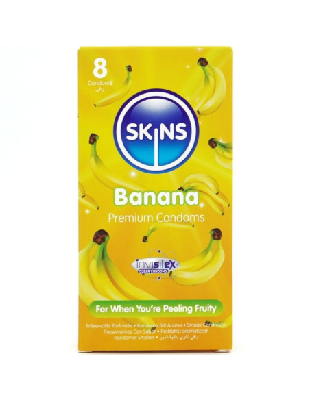SKINS PRESERVATIVOS PREMIUM SABOR PLATANO PACK 8 SKINS PRESERVATIVOS PREMIUM SABOR PLATANO PACK 8