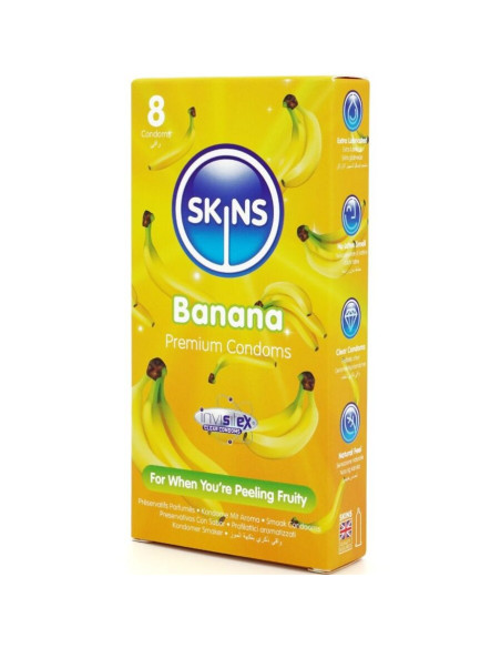 SKINS PRESERVATIVOS PREMIUM SABOR PLATANO PACK 8 SKINS PRESERVATIVOS PREMIUM SABOR PLATANO PACK 8