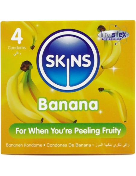SKINS PRESERVATIVOS PREMIUM SABOR PLATANO PACK 4 SKINS PRESERVATIVOS PREMIUM SABOR PLATANO PACK 4