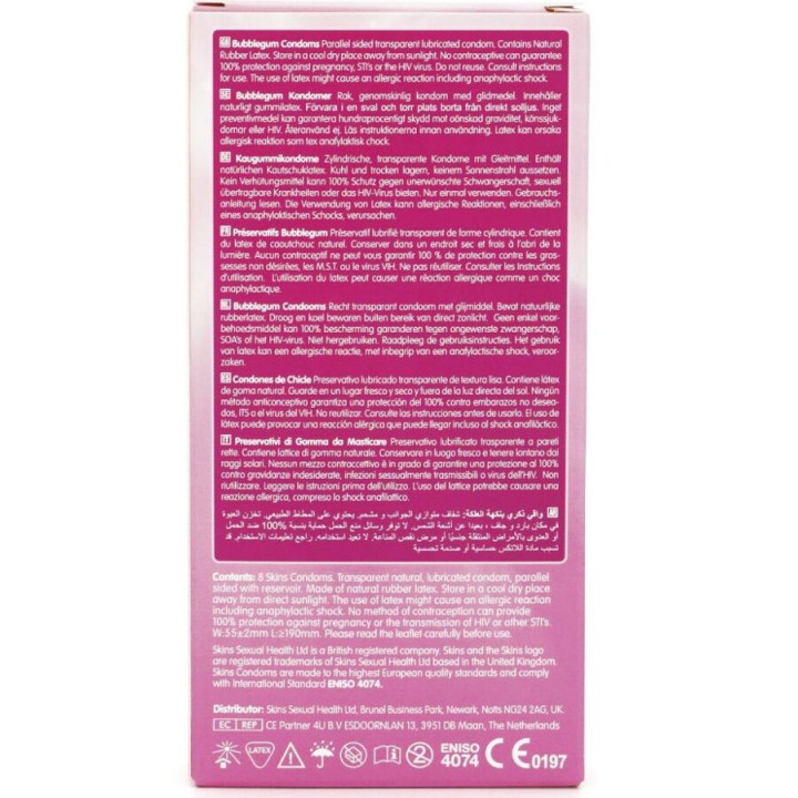 SKINS PRESERVATIVOS PREMIUM SABOR CHICLE PACK 8