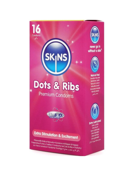SKINS DOTS RIBS PRESERVATIVOS PREMIUM PACK 16