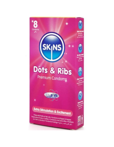SKINS DOTS RIBS PRESERVATIVOS PREMIUM PACK 8