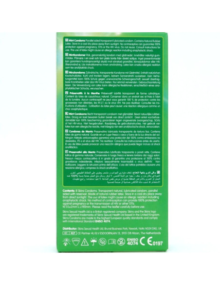 SKINS PRESERVATIVOS PREMIUM SABOR MENTA PACK 8 SKINS PRESERVATIVOS PREMIUM SABOR MENTA PACK 8