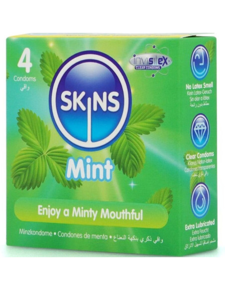 SKINS PRESERVATIVOS PREMIUM SABOR MENTA PACK 4 SKINS PRESERVATIVOS PREMIUM SABOR MENTA PACK 4