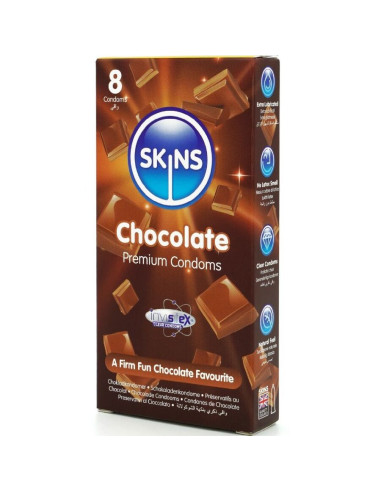 SKINS PRESERVATIVOS PREMIUM SABOR CHOCOLATE PACK 8