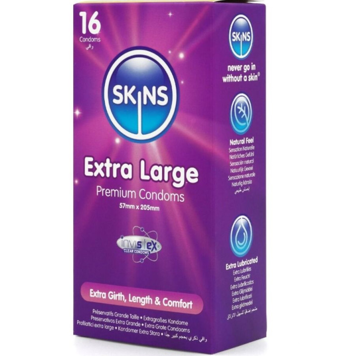 SKINS TAMANO XL PRESERVATIVOS PREMIUM PACK 16