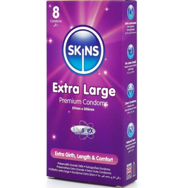 SKINS TAMANO XL PRESERVATIVOS PREMIUM PACK 8