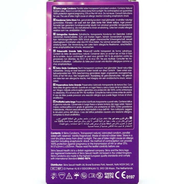 SKINS TAMANO XL PRESERVATIVOS PREMIUM PACK 8