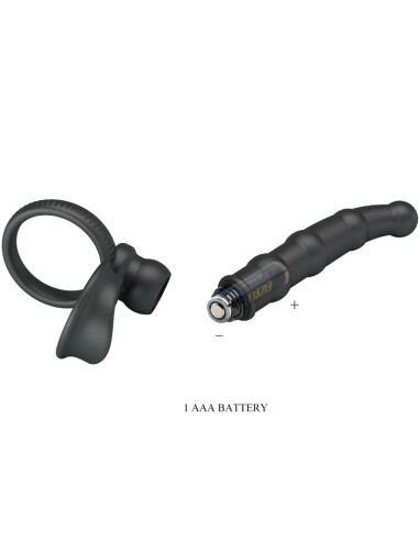PRETTY LOVE TATUM ANILLO VIBRADOR PENE CON PLUG 10 VIBRACIONES NEGRO