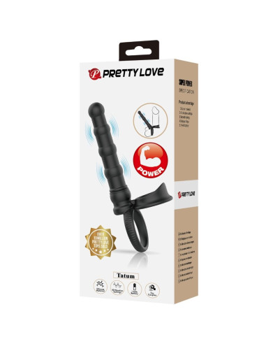 PRETTY LOVE TATUM ANILLO VIBRADOR PENE CON PLUG 10 VIBRACIONES NEGRO