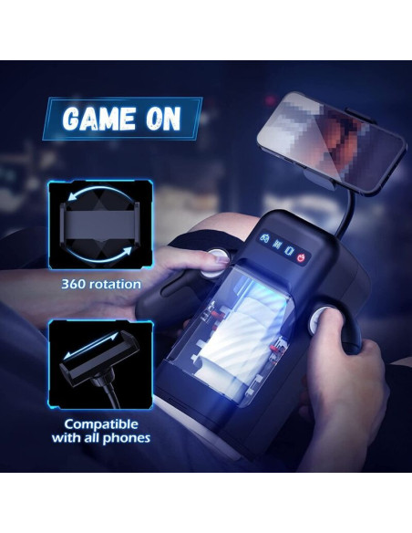 GAME CUP MASTURBADOR MASCULINO CON VIBRACION Y FUNCION CALOR CON SOPORTE PARA MOVILES NEGRO