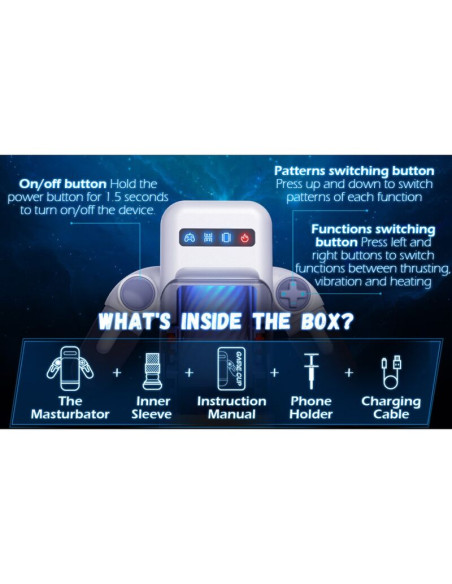 GAME CUP MASTURBADOR MASCULINO CON VIBRACION Y FUNCION CALOR CON SOPORTE PARA MOVILES NEGRO