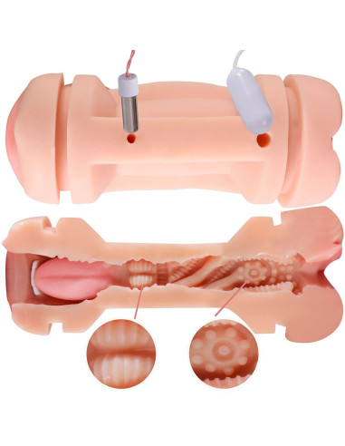 SHEQU KAY MASTURBADOR DOBLE CON VIBRACION DUAL BOCA Y VAGINA