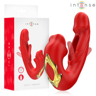 INTENSE NATHY VIBRADOR DOBLE CON BOCA ESTIMULADORA MULTIFUNCION ROJO