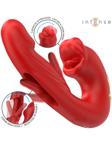 INTENSE NATHY VIBRADOR DOBLE CON BOCA ESTIMULADORA MULTIFUNCION ROJO